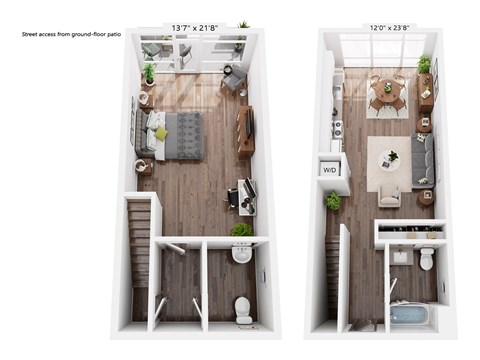 Floor plan for 1 bed, 2 baths, 1175 sqft